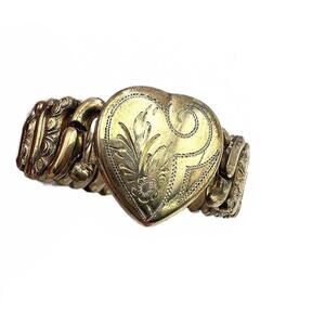 Antique Gold filled sweetheart expansion bracelet, 1940s, Co Star STERLING base
